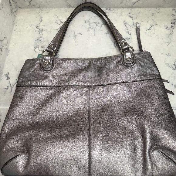 COACH POPPY LEATHER GLAM TOTE BAG ANTHRACITE vintage - Picture 6 of 16